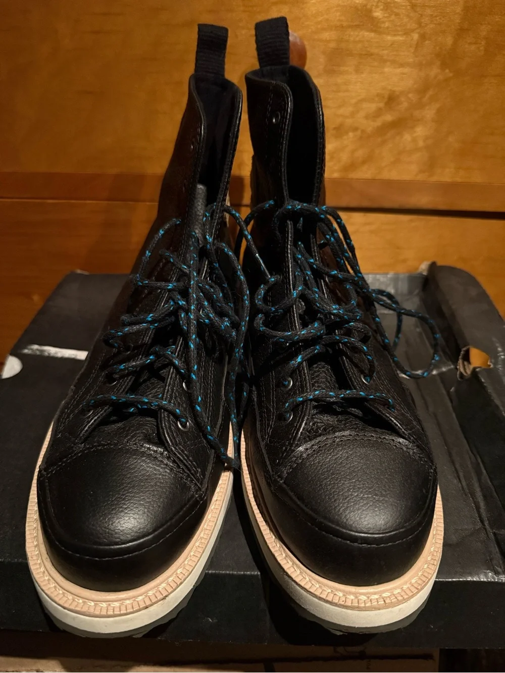 Converse Black Cream Blue Leather High-Top Boots Style Shoes